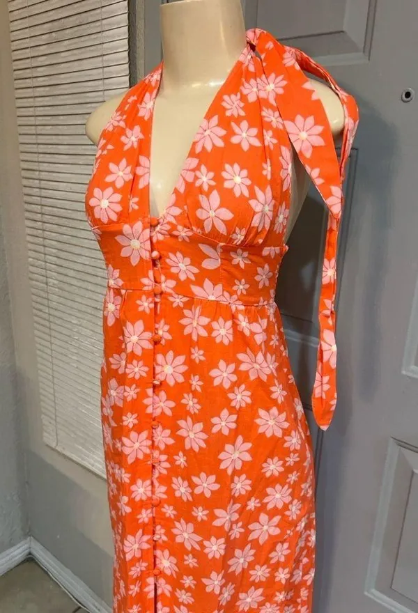 Billabong Hung Up Linen Floral Maxi Dress size Small - Image 4