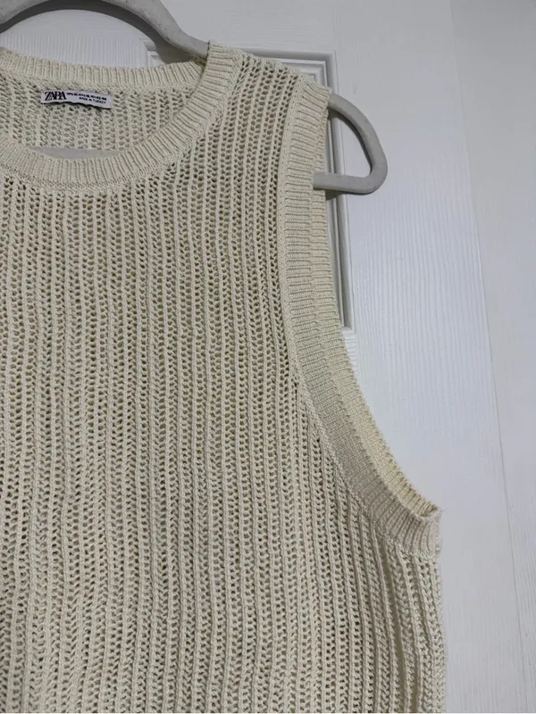 Zara cream open knit crochet vest women’s size XL boho fall cottagecore - Image 6