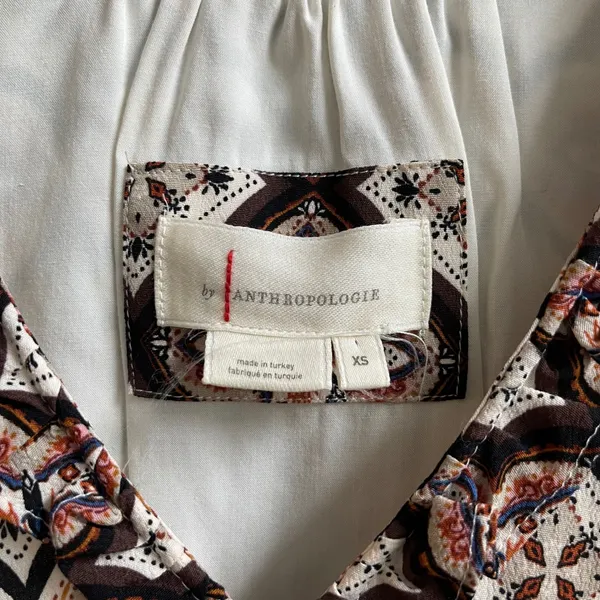 Anthropologie Mixed Print‎ Ruffle V Neck Long Sleeve Hi Low Mini Dress XS - Image 6