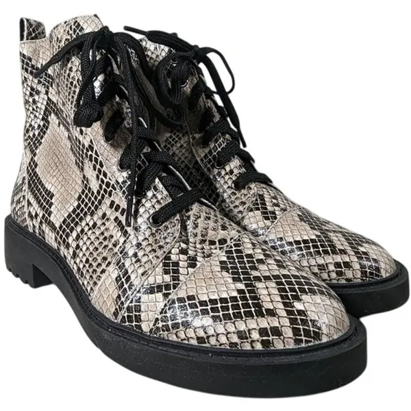 Linea Paolo Moto Boot 5.5 Snakeskin Print Lace Up‎ Ankle Boots Combat Booties - Image 8