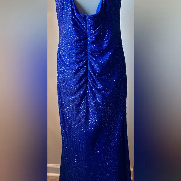LA FEMME Curve Blue Sequin Formal Thigh‎ Slit Open Back Dress Sz 16 Homecoming - Image 12