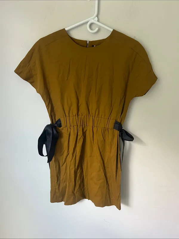 Zara NWT Mustard Mini Dress with Sidebows, size XS 🦋 - Image 2