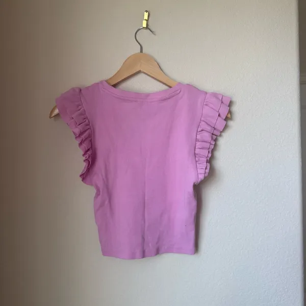 Zara Pink Ribbed Ruffle Sleeve Crop Top | Size M - Image 2
