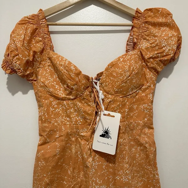 FIELD DREAMS PUFF SLEEVE TIE-UP BODICE DRESS FLORAL PRINT SUNSET‎ Size Large - Image 3