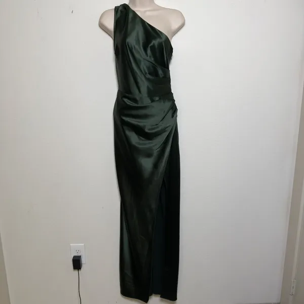 Anthropologie BHLDN Women Scottie One-Shoulder Maxi Dress Small Satin Green - Image 2