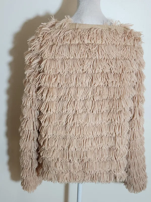 Beige Faux Fur Shaggy Boho Jacket Size Medium - Image 4
