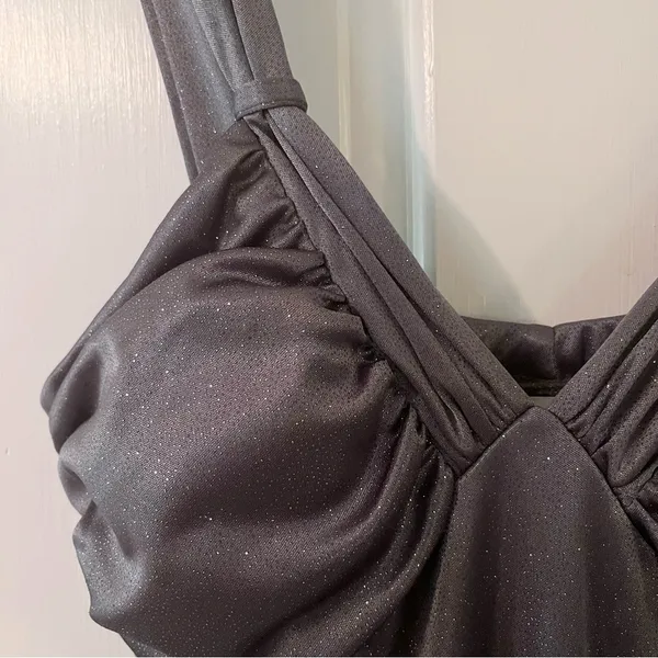 Y2K Vintage Charlotte Russe Grey Sparkle Asymmetrical Evening Dress - Image 4