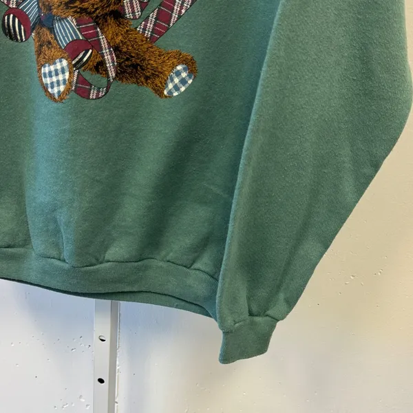 Vintage Ross Sportswear Teddy Bear Plaid Heart Sweatshirt Green USA Made L/XL - Image 3