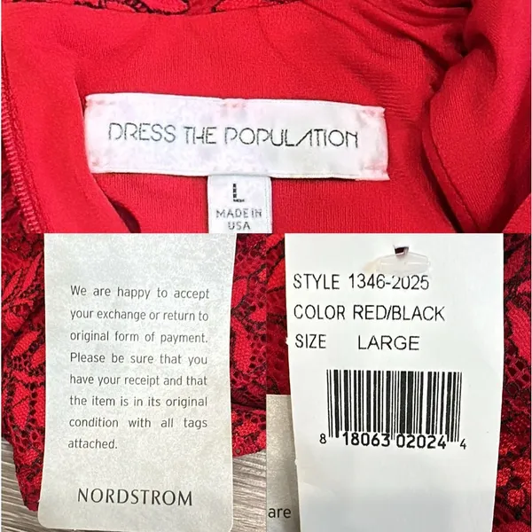 Dress the Population Nora Lace Halter Midi‎ Dress Red Black NWT Large Cocktail - Image 12