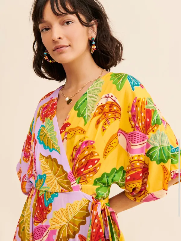 Farm Rio Beaks & Bananas Maxi Wrap Dress Tropical Vacation Midi Size M - Image 15