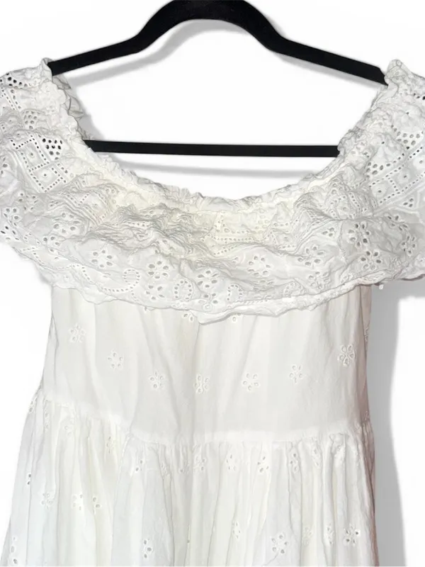 Lulus - White Eyelet Off Shoulder Babydoll Mini Dress Boho Cottagecore - Size XL - Image 5
