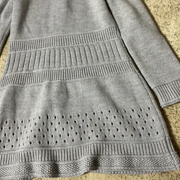 Dark Academia Coquette Wool Blend Ruffle Neck‎ Long Cardigan Women M Grey Knit - Image 7