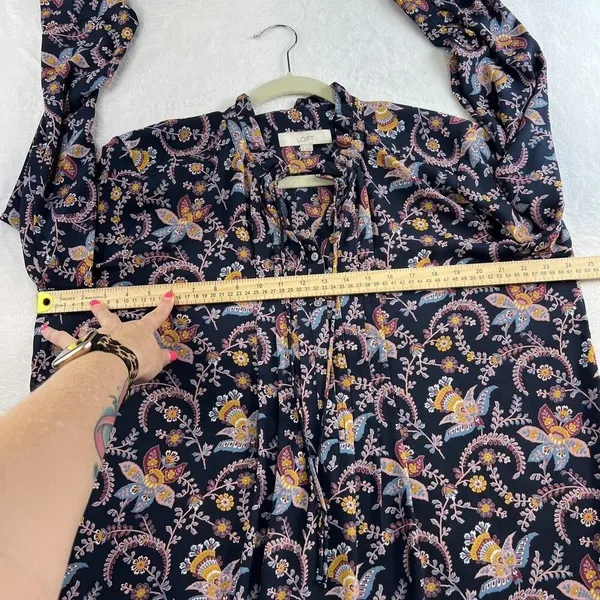 LOFT XL Tunic Top Blouse Relax‎ Fit Blue Floral Long Sleeve Button Front Boho - Image 8