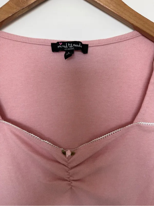 Rue21 Pink Ribbed Sweetheart Scoop Tee with Charm - Image 2