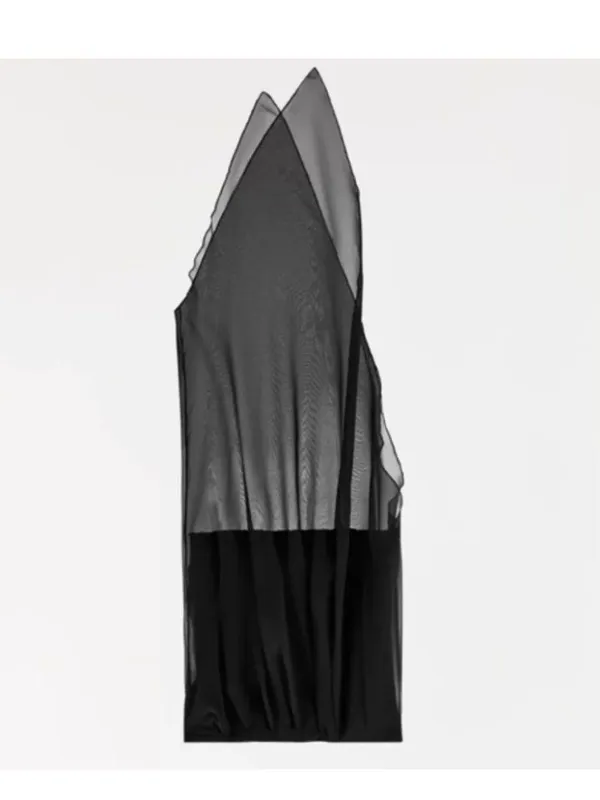 Zara Strapless Long Sheer Top Black - M - Image 5