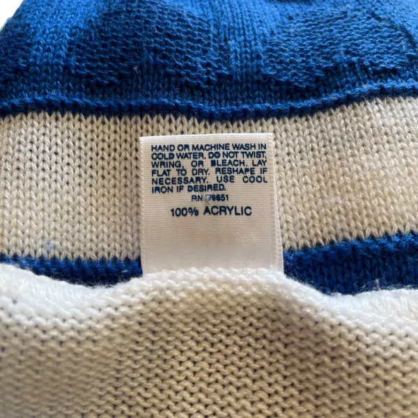 Sweater Bazaar Vintage 80s Blue & White Striped Heart Sleeveless Sweater Tee - Image 7