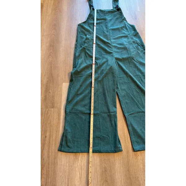 Green Corduroy Wide Leg Overalls XL Teal Ribbed Sleeveless Jumpsuit with Pockets - Image 7