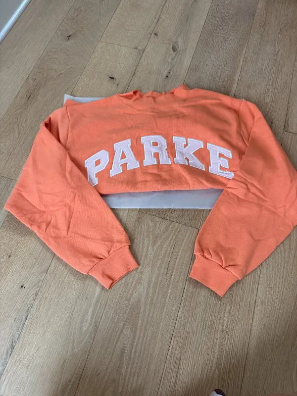 PARKE Varsity Mockneck Sweatshirt Creamsicle Orange + Rose Pink Small/Medium NWT - Image 7