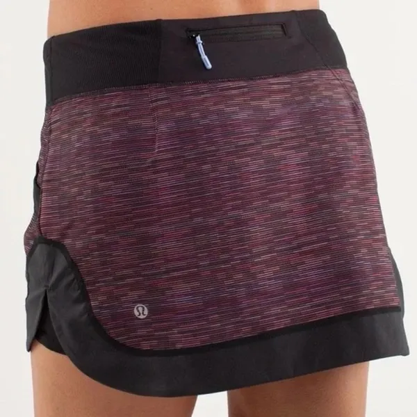 Lululemon Run For All Mini Tennis Skirt Skort Plum Burgundy Space Dye Black 6 - Image 2