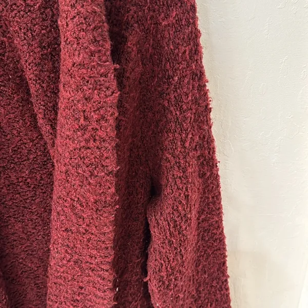 Anthropologie Red Long Line Open Front Sherpa Teddy Cardigan No Pockets M - Image 4