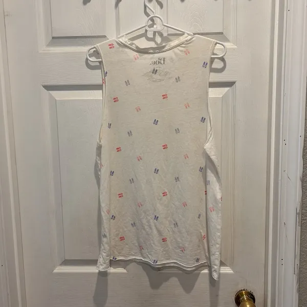 Doe Womens Large White Flip Flop Print Muscle Tank Top Sleeveless Summer‎ Tee - Image 5