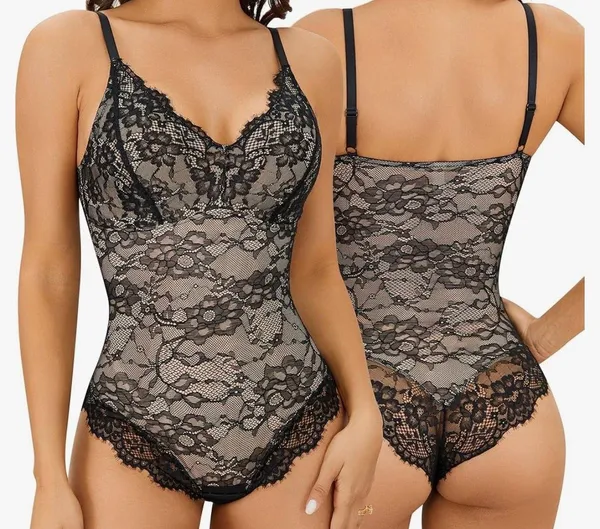 Gotoly Women's Bodysuit Lace Shapewear Deep V-Neck Jumpsuits Tummy Control Waist Trainer Sleeveless Camisole Body Shaper - Image 3