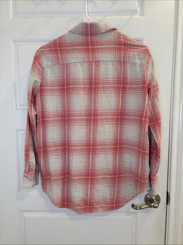 Madewell Plaid Flannel Button Down Shirt Pink Cream Cotton XXS - Image 3