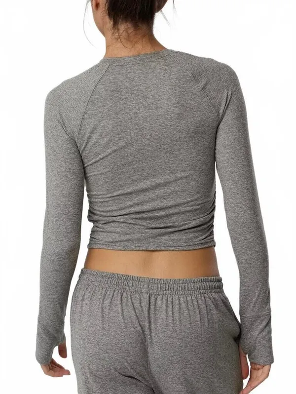 AE OFFLINE By Aerie Weekend Away Long Sleeve T-Shirt American Eagle Shell Gray S - Image 2