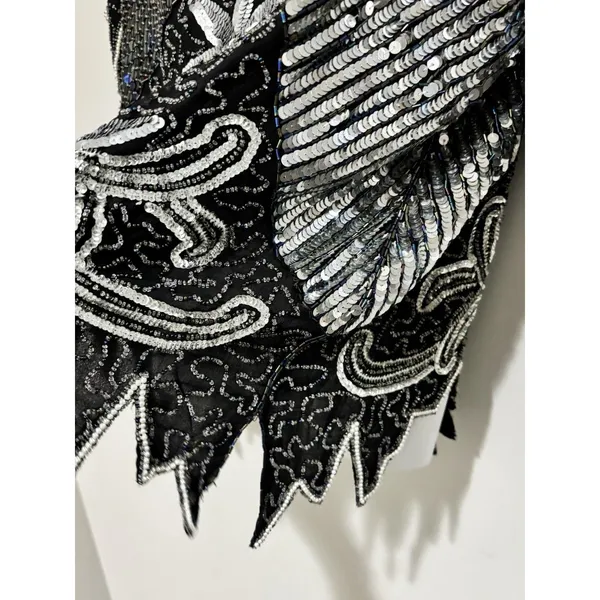 Vtg Scala Beaded Sequin Top Black Silver Embellished Blouse Size Large - Image 6
