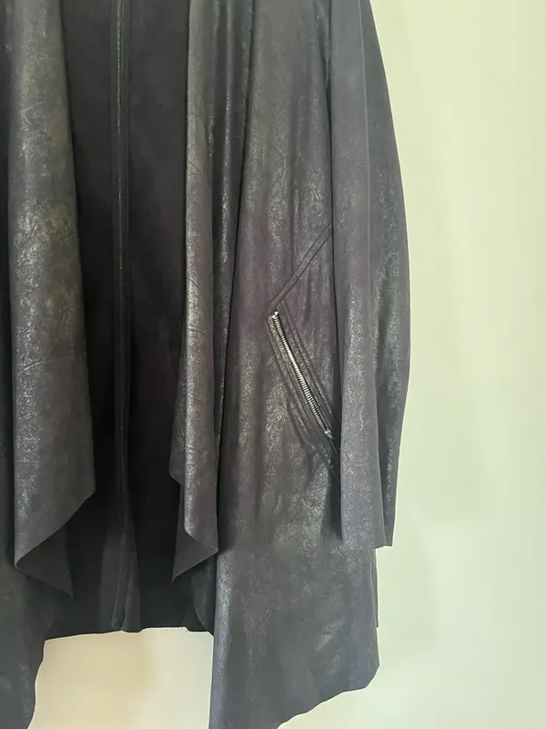 Zara Faux Suede Draped Jacket Large Black Waterfall Open Front Minimalist Chic - Image 3