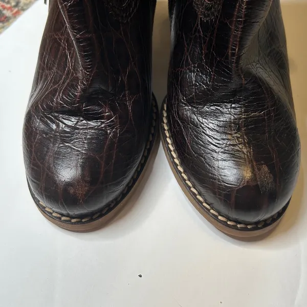 Charles David Embossed Leather Faux Fur Brown Boots 6.5 - Image 12