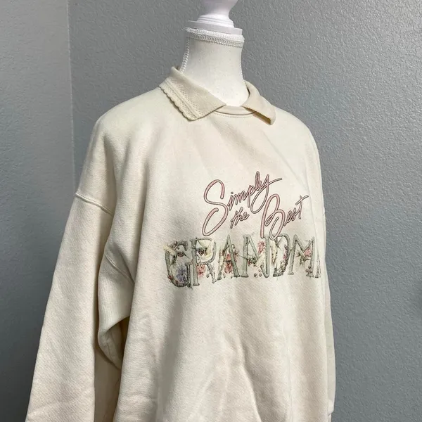 Vintage Lee Creme Simply The Best Grandma Graphic Floral Collar Sweatshirt - Image 2