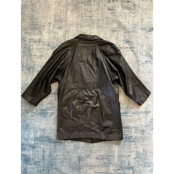 Vintage Bechamel Black Genuine Leather Coat Women's Medium - Image 2