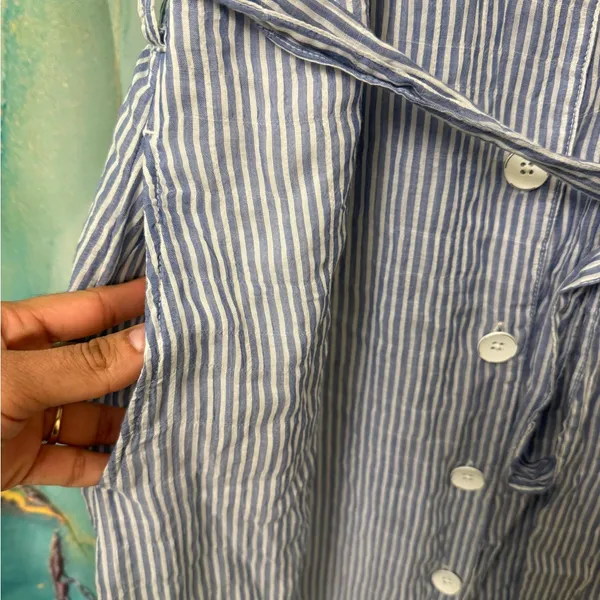 Cloth & Stone Blue Striped Button-Down Midi Dress Size: XS - Image 4