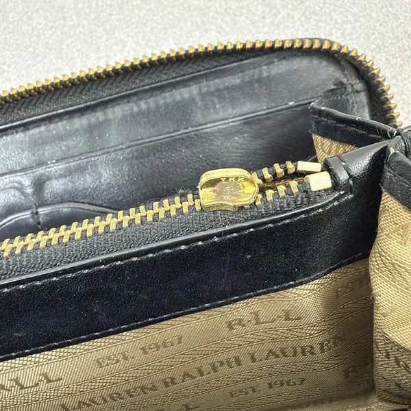 Lauren Ralph Lauren Wallet Womens OS Black Leather Zip Around Buckle Detail - Image 9