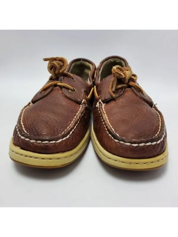 Sperry Top Slider Bluefish Plaid Slip On Oxford Boat Shoes Leather Sz 7 M Brown - Image 6