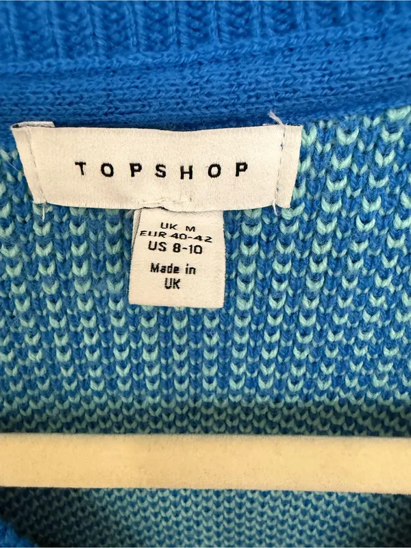 TopShop Blue & Mint Striped Graphic Sweater - Women size 8-10 - Image 3