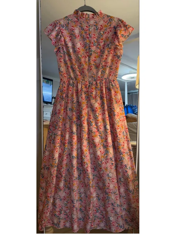 NEW Floral Ruffle Collar Maxi Lined Dress L - Image 2