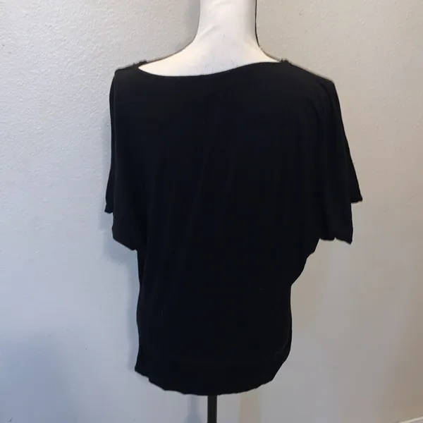 Black stretchy cowl neck ruched side short sleeve shirt - Image 6