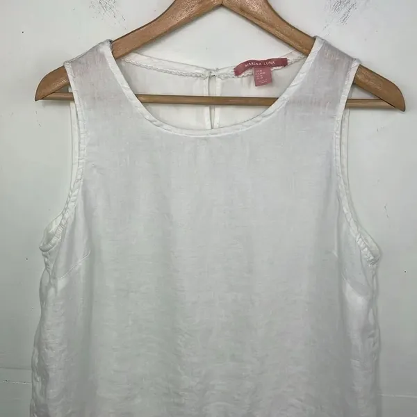 Marina Luna Linen White Crochet Trim Sleeveless Top size Medium - Image 2