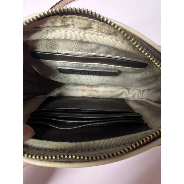 Michael Kors Monogram Small Crossbody Brown Beige Zip Chain Strap Gold Hardware - Image 6