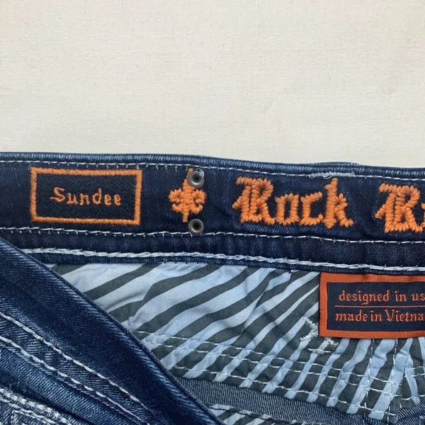 Rock Revival 28 Sundee mid rise boot cut Dark Blue denim Jeans western chunky - Image 3