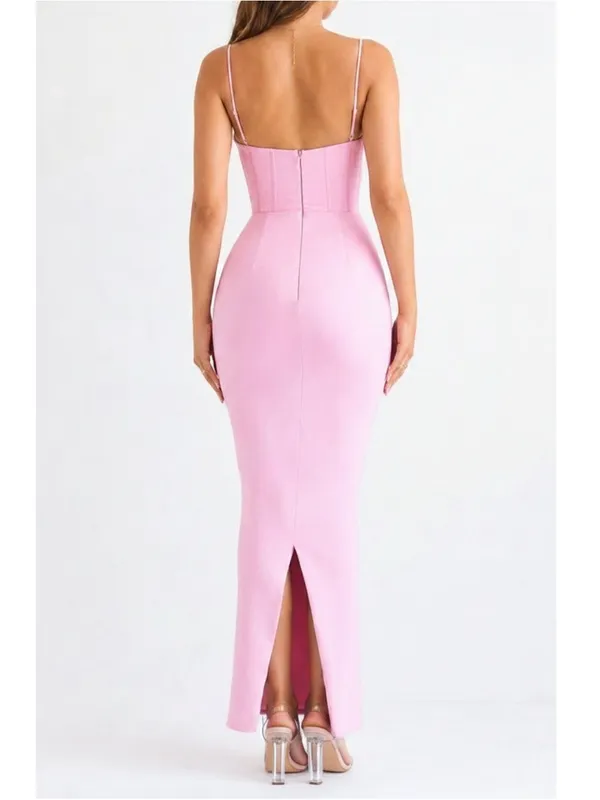 HOUSE OF CB Charmaine Corset Satin Maxi Dress, Pink, Small - Image 3