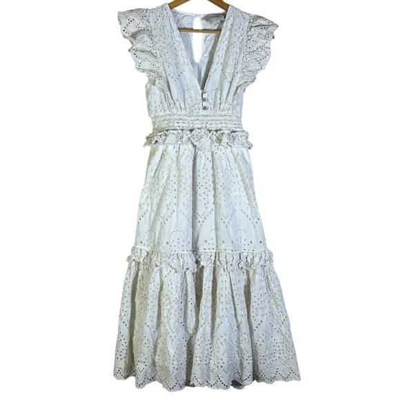 Cleobella Cherie Midi Dress Eyelet Lace Ruffle Size S White Cottagecore Prairie - Image 2