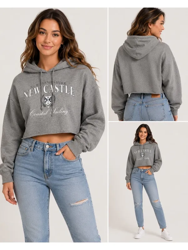 Hollister New Castle Coastal Sailing Cropped Hoodie Women’s XL Gray - Image 2