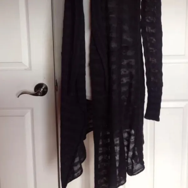 FREE PEOPLE Black Navy Striped Sweater Maxi Cardigan Duster 100% Cotton XS - Image 7
