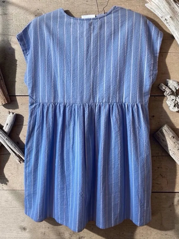 World Market Blue Stripe Seersucker Babydoll Tunic Dress NWT One Size Summer - Image 7
