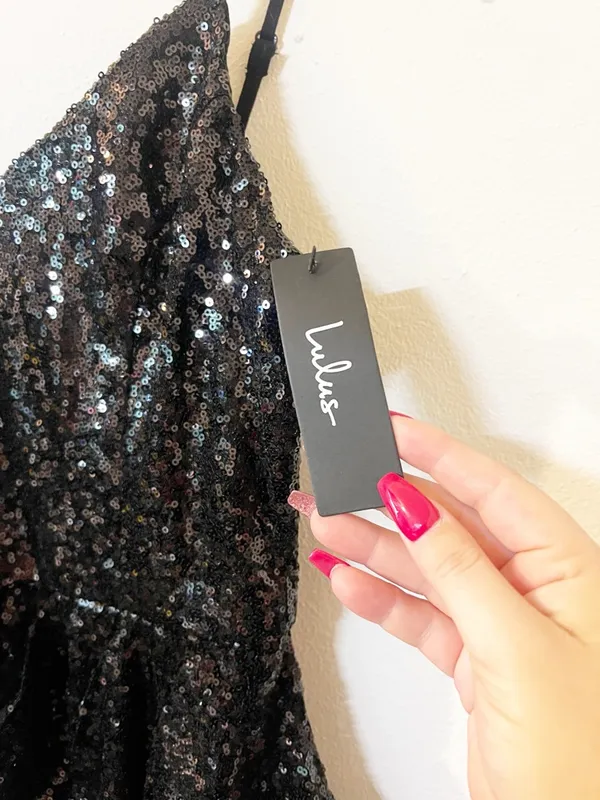 Lulus black sparkly sequin crossover slit mini tank top dress new - Image 7