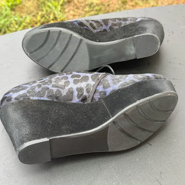 Nicole Wedge Oxfords Women Size 8M Black Blue Leopard Print Lace Up Shoes - Image 13