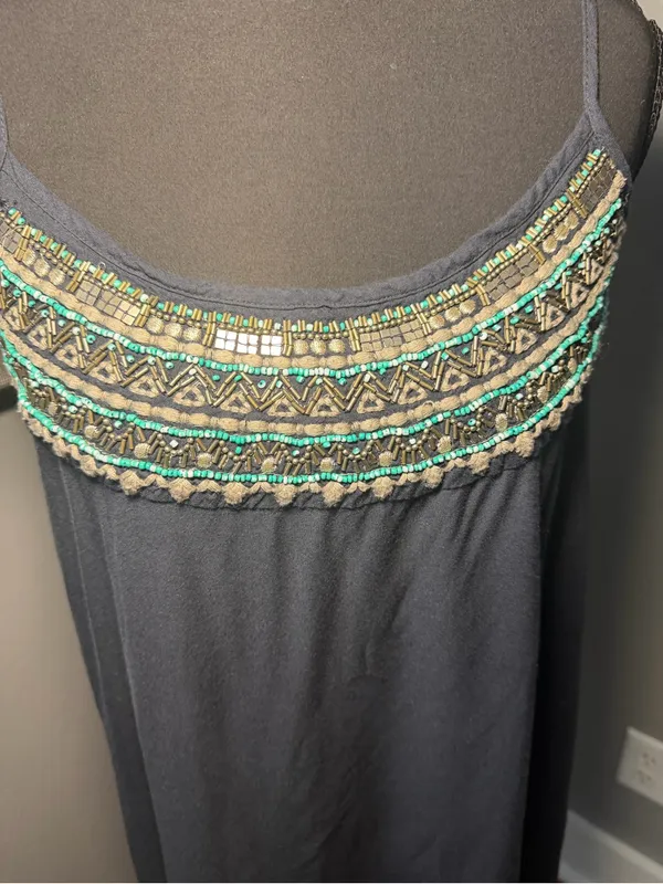 American Eagle black slip dress boho style beaded scoop neckline medium - Image 3
